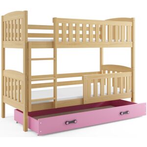 BMS Dětská patrová postel KUBUŠ | borovice Barva: Borovice / růžová, Rozměr: 200 x 90 cm