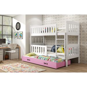 BMS Dětská patrová postel KUBUŠ 3 s přistýlkou | bílá Barva: bílá / růžová, Rozměr: 190 x 80 cm