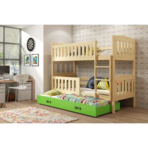 BMS Dětská patrová postel s přistýlkou KUBUŠ 3 | borovice Barva: Borovice / zelená, Rozměr: 200 x 90 cm
