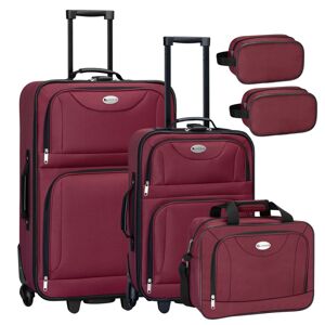 Juskys Sada textilních kufrů 5 kusů se 2 kufry, taškou přes rameno a 2 kosmetickými taškami - bordeaux